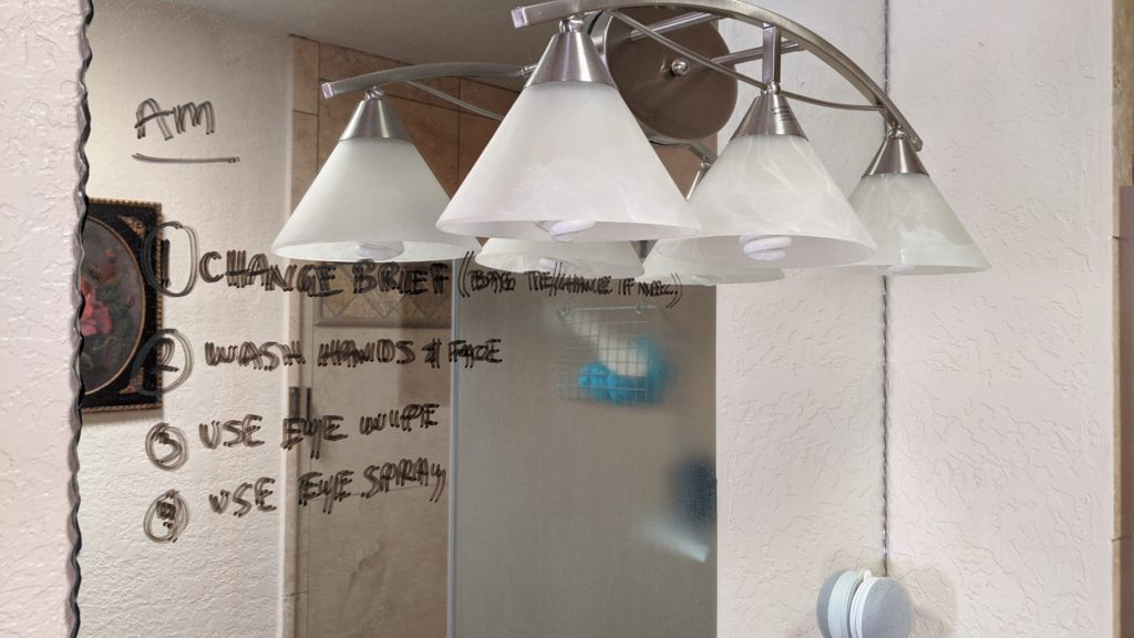 dry erase makers and bathroom mirrors - great combo for senior adults